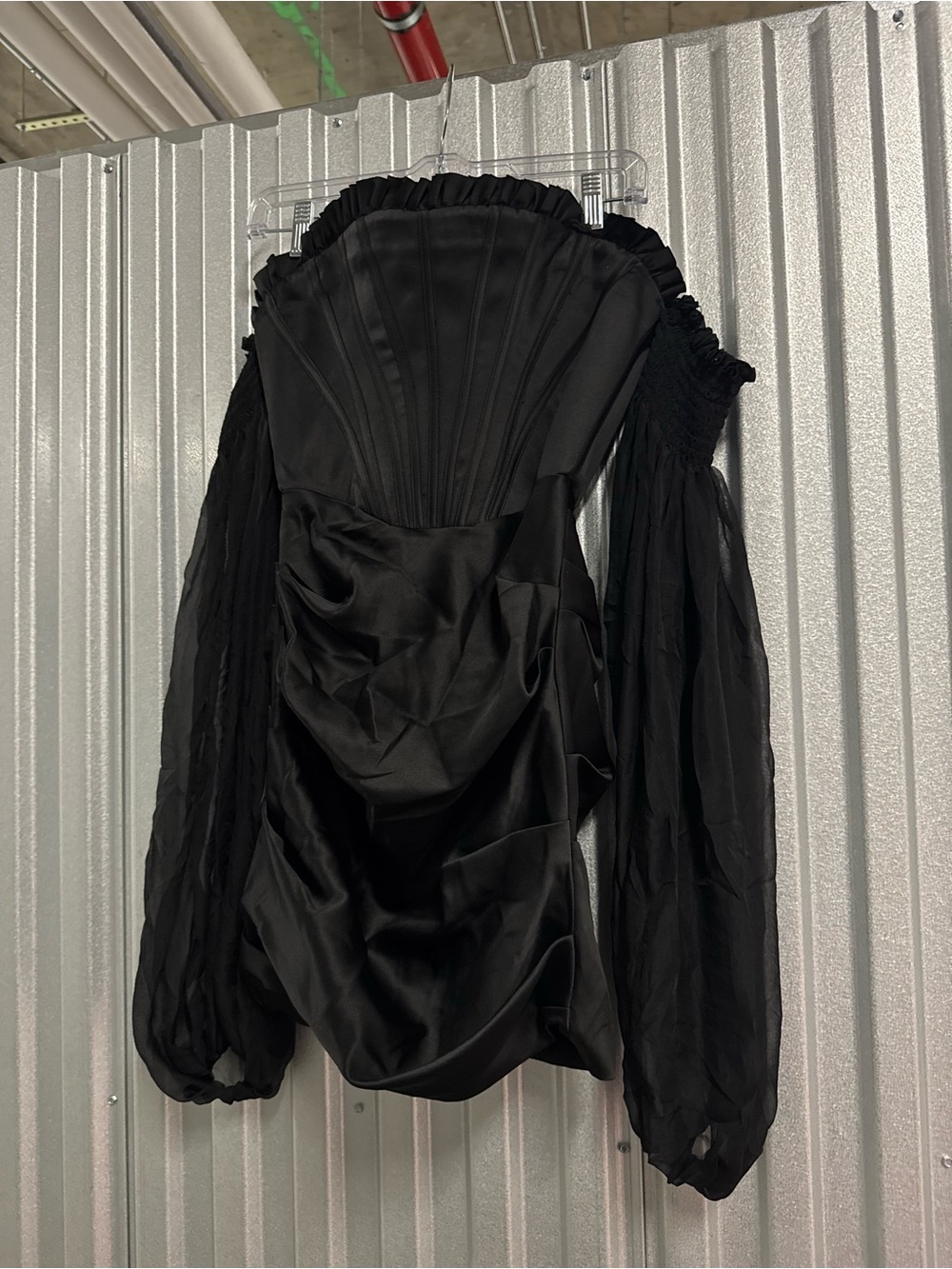 House of CB Black Off-Shoulder Long Sleeve Draped Cocktail Dress